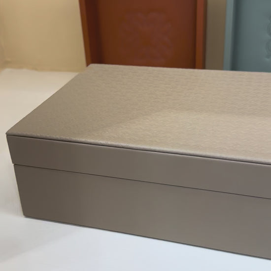 Giobagnara x Elie Saab Monogram Watches Box | Leather box with eight spaces and padded cushions for watches | Suede lining with a hinged leather lid showcasing the Elie Saab Monogram pattern | Accessories | 2Jour Concierge, your luxury lifestyle shop