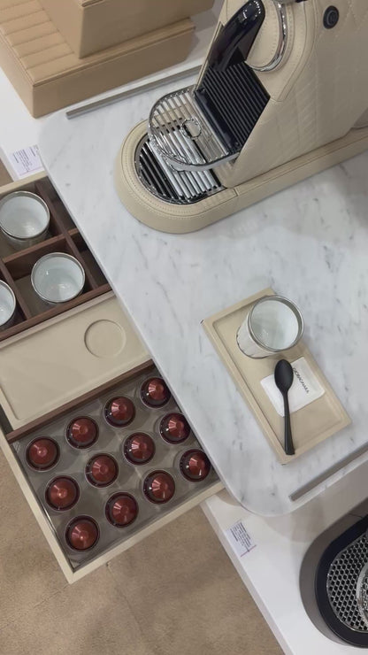 Saint-Germain Deluxe Leather-Covered Wood Coffee and Tea Drawer Organizer w Marble Top